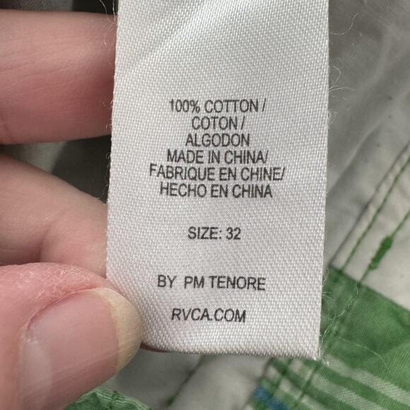 RVCA Cargo Shorts Mens 32 Green Plaid Cotton Pockets Skate Casual Summer Outdoor - Picture 6 of 14